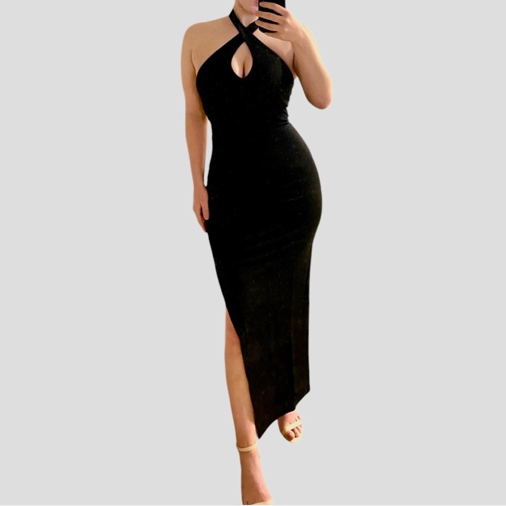 Socialite High Slit Maxi Dress Wedding Guest Formal Black Tie